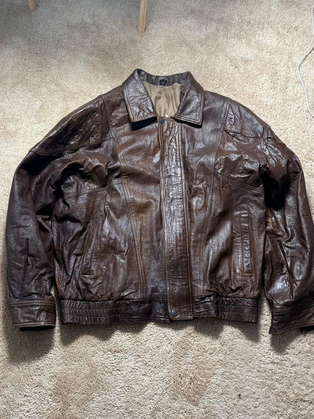 Men's Brown Leather Bomber Jacket - Classic Outerwear